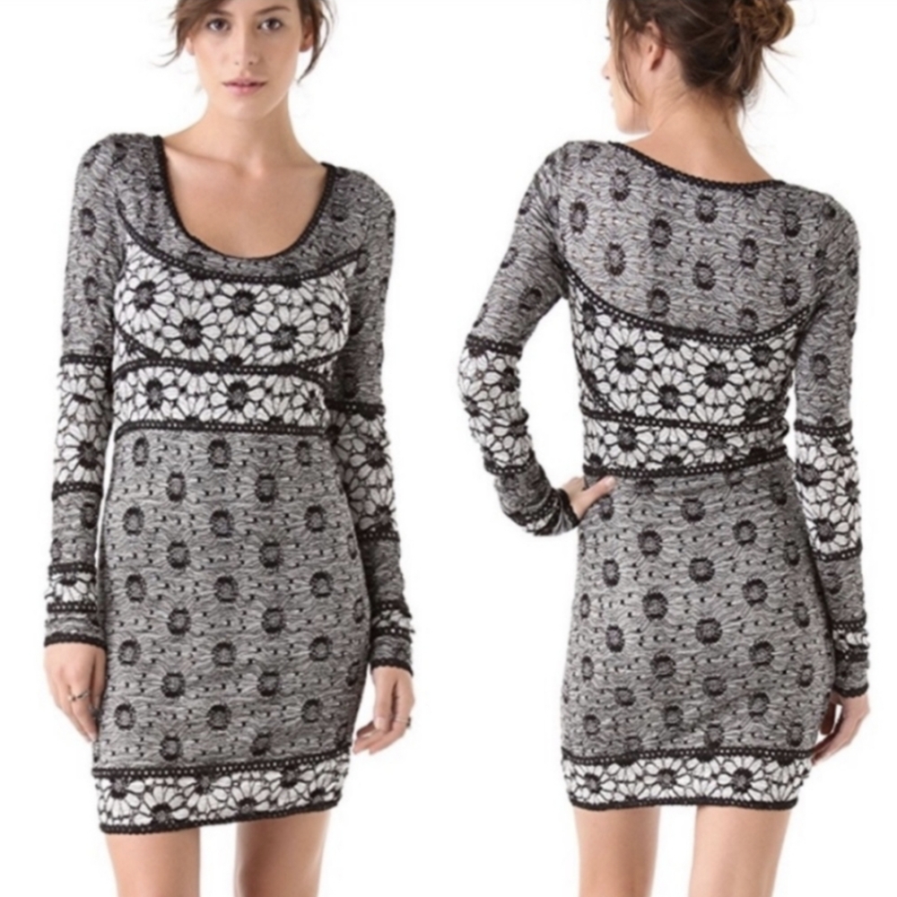 Free People Dress Floral Lace Bodycon  Botanical Forest Boho Dark Coquette XS